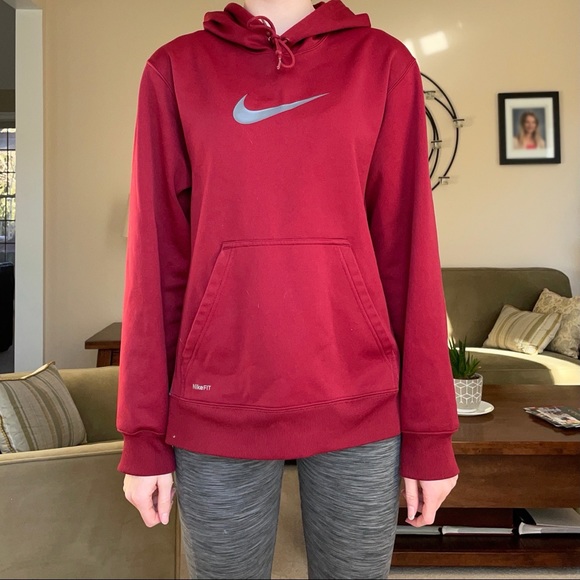 Nike Maroon and Gray Pullover Hoodie - Picture 1 of 4
